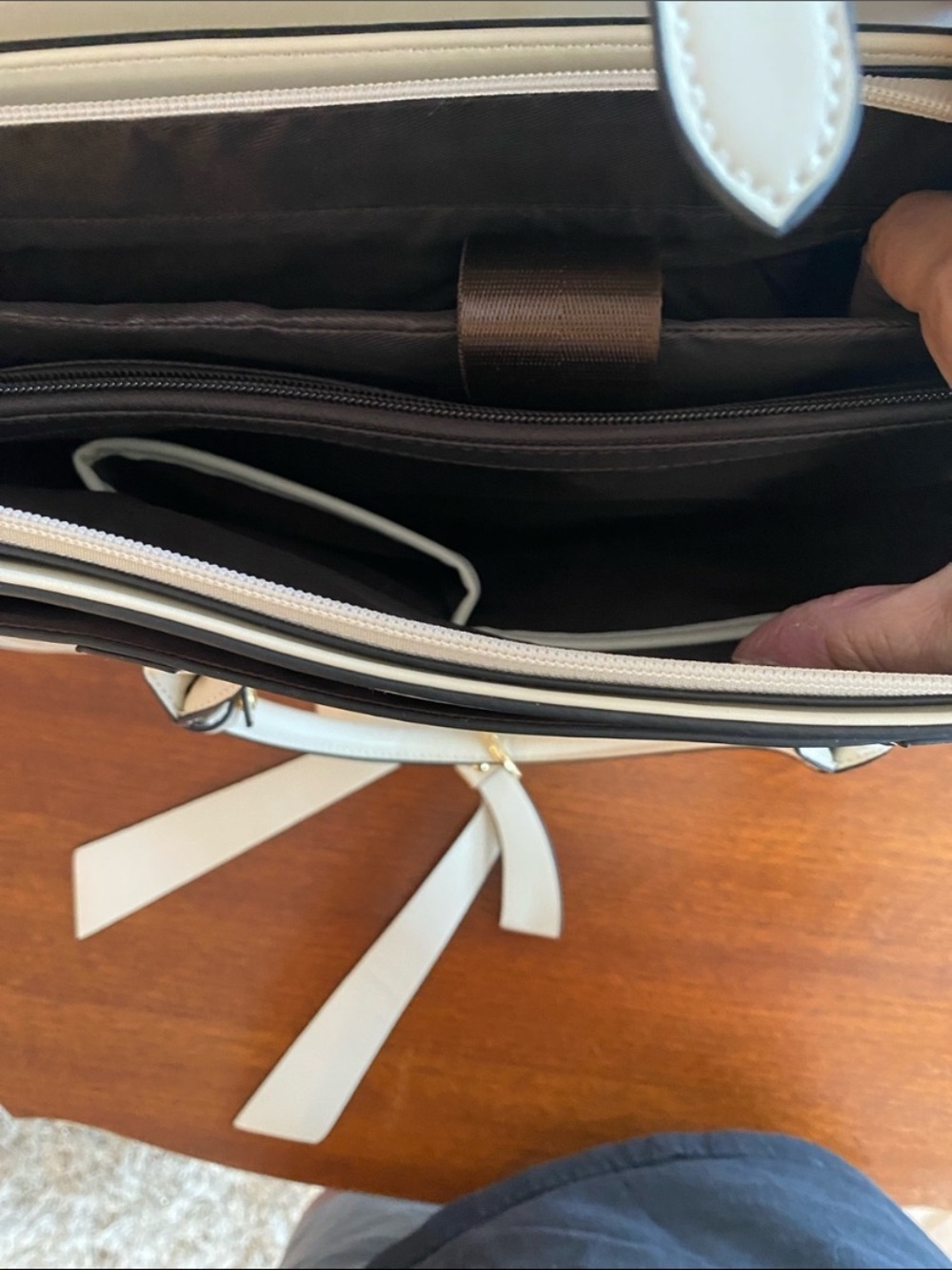 Cream Bow Accent Mosiso Laptop Satchel Bag - Picture 9 of 12